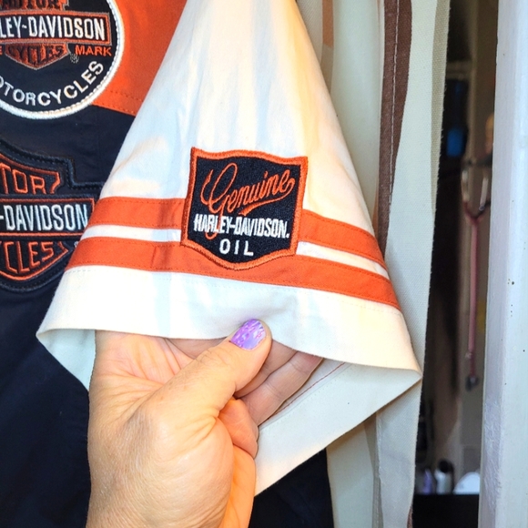 Harley Davidson - Authentic ladies zip shirt 2W. Orange, Black and Cream - Picture 3 of 4